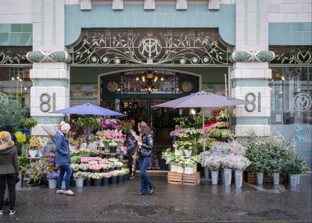 Display of flowers at Petals at Bibendum in the Michelin house located at South Kensington, Chelsea