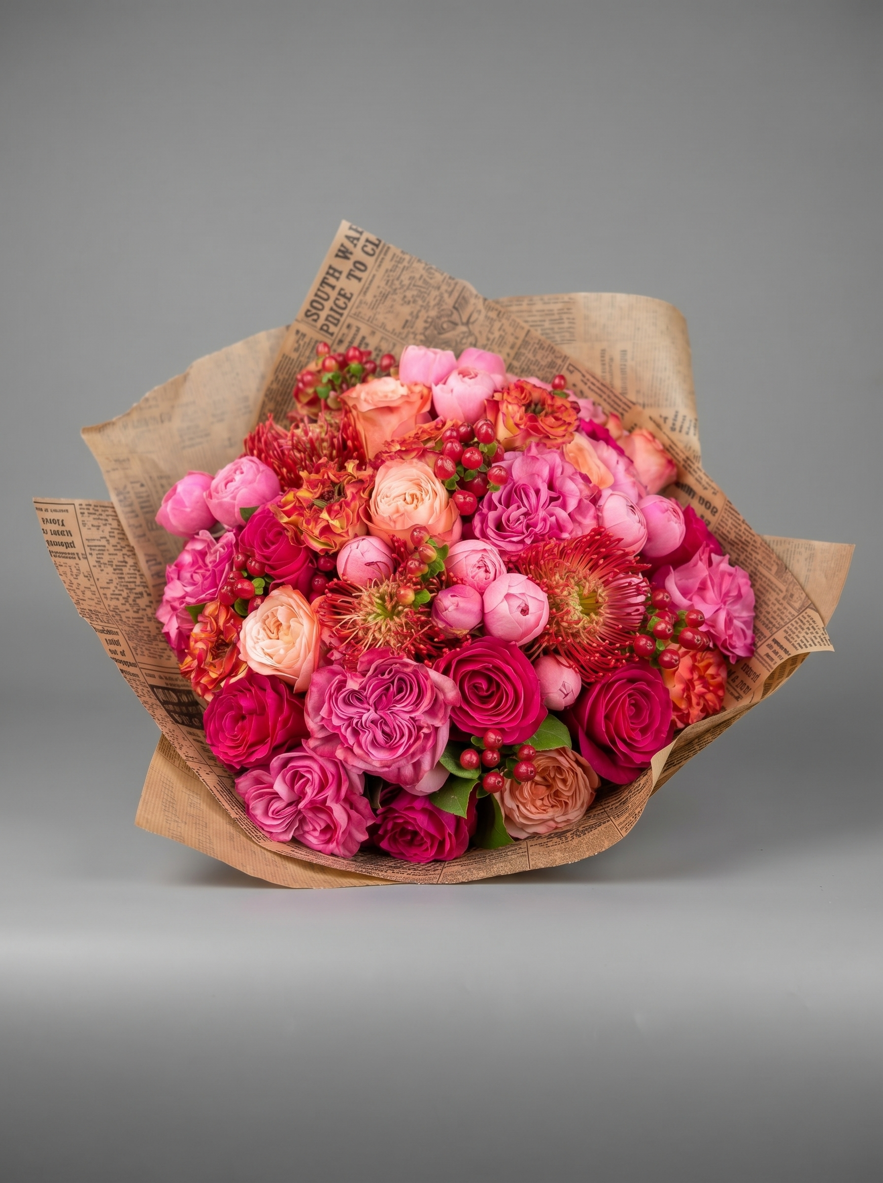 The Crest — luxury hand-tied jewel-toned rose and protea bouquet by Petals London