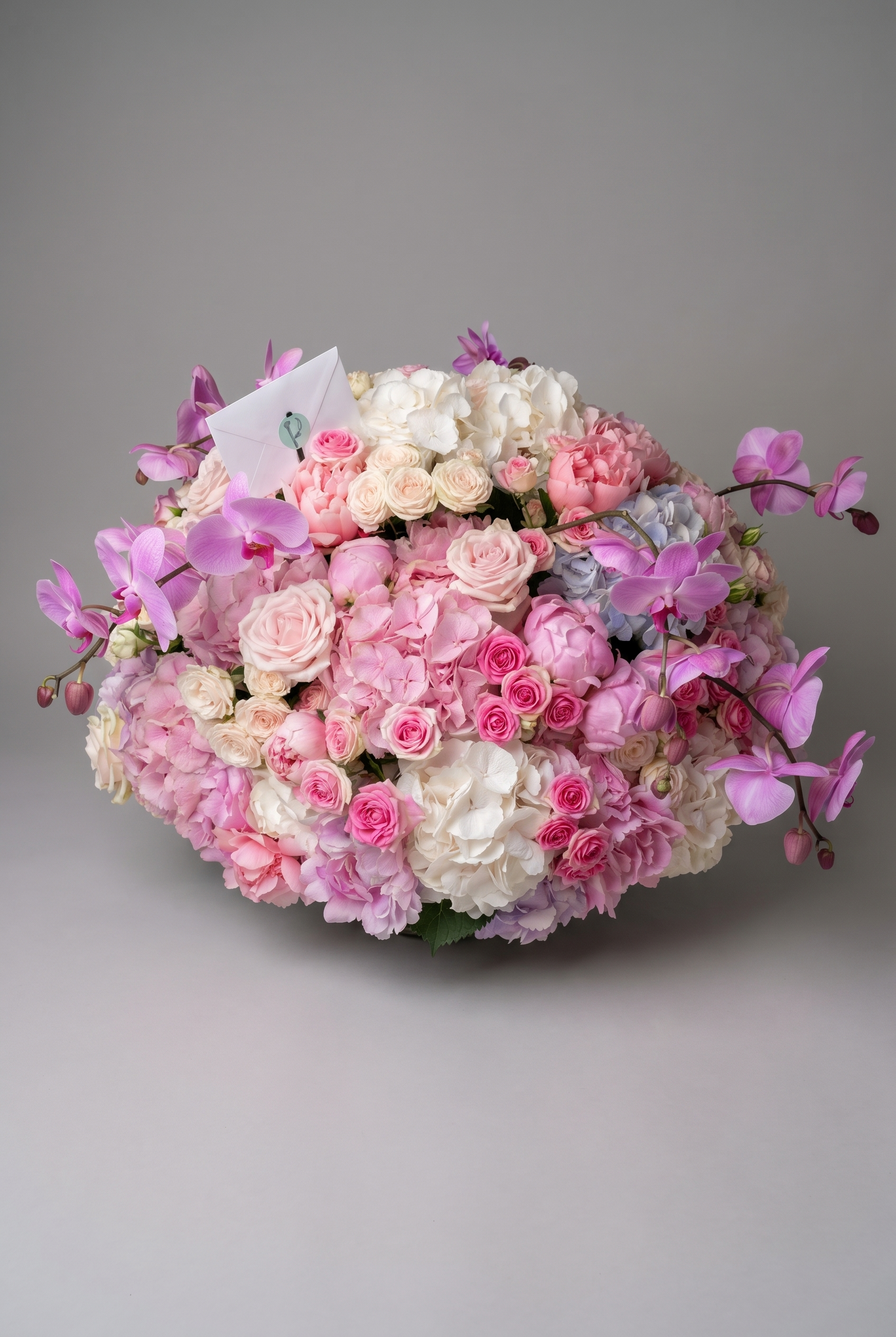 The Regent — luxury hand-tied garden rose, hydrangea and orchid bouquet by Petals London