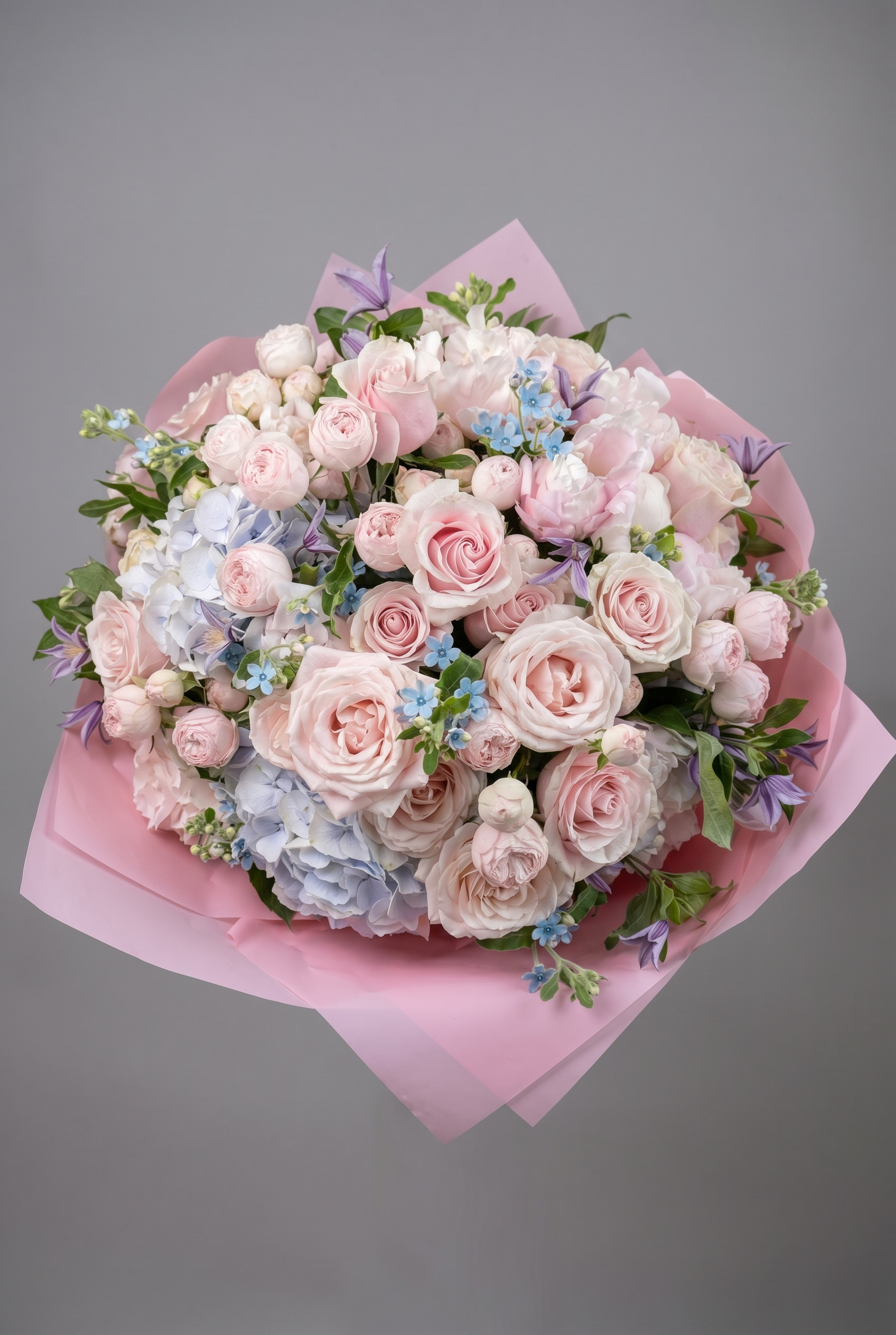 The Artisan — luxury hand-tied blush rose, hydrangea and clematis bouquet by Petals London